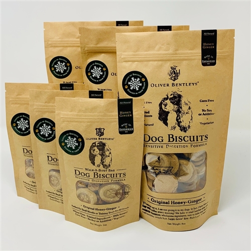 Ollie B. Biscuits - three half-Pound Bags and three 2 ounce bags of Sensitive Digestion Formula Dog Treats, Honey-Ginger Flavor